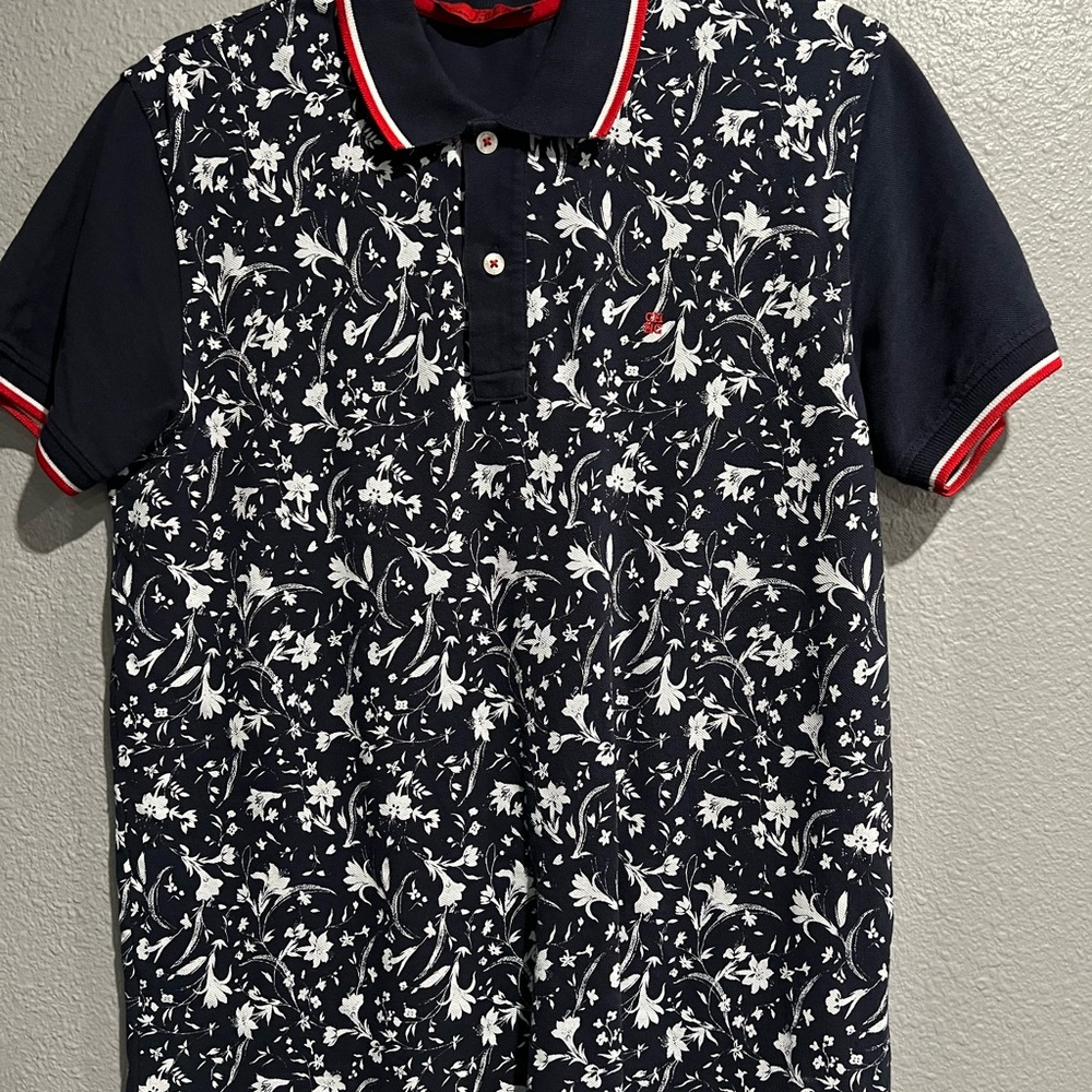 Carolina Herrera Navy and White Floral Polo